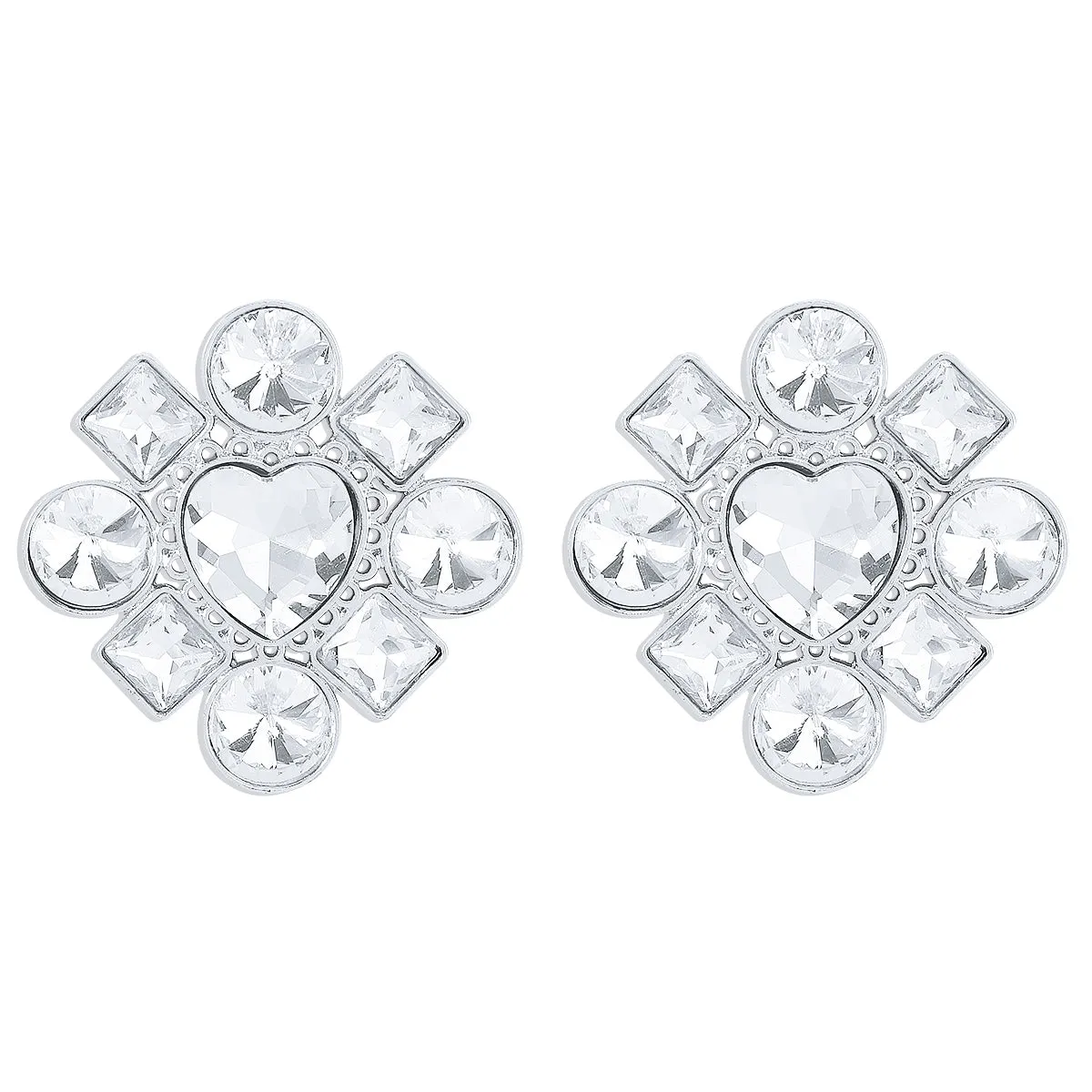 Crystal & Silver-Plated Heart Drop Earrings