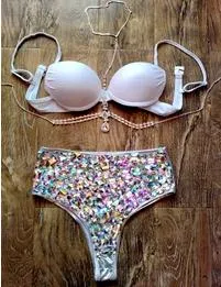Crystal Rhinestone High Waist Swimsuit