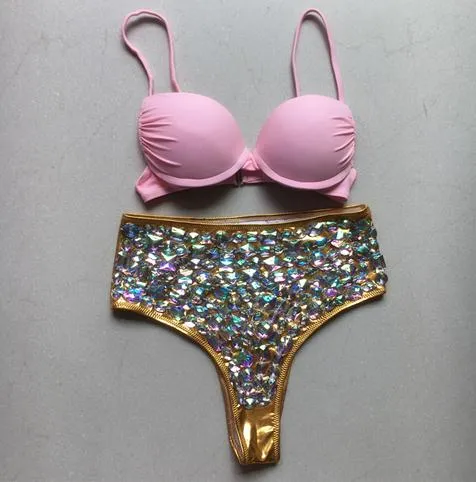 Crystal Rhinestone High Waist Swimsuit