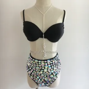 Crystal Rhinestone High Waist Swimsuit