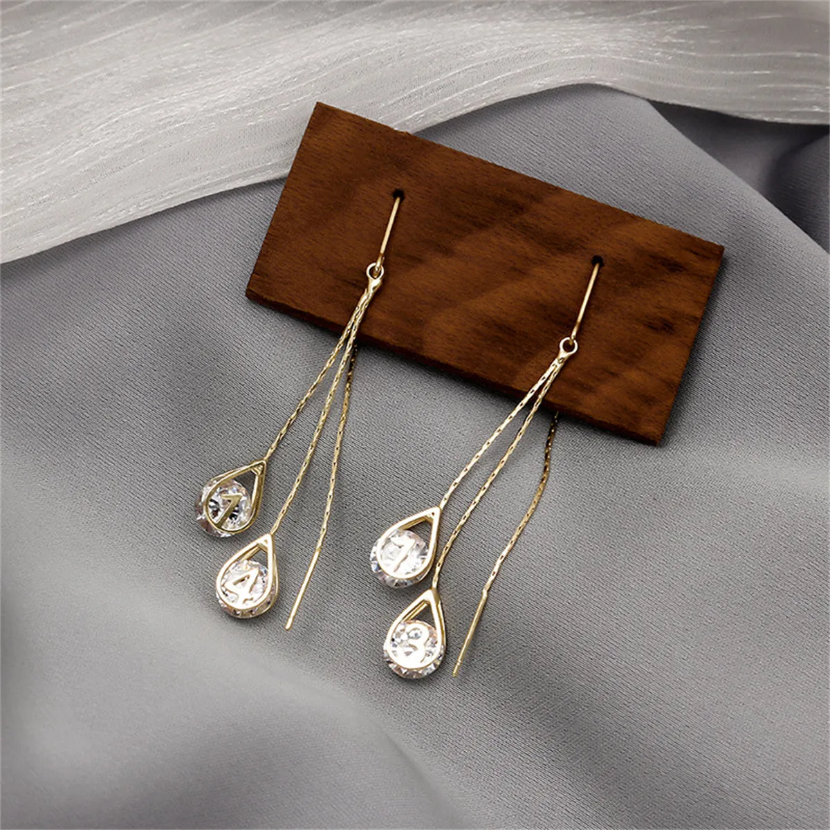 Cubic Zirconia & 18K Gold-Plated '1314' Forever Teardrop Ear Threaders
