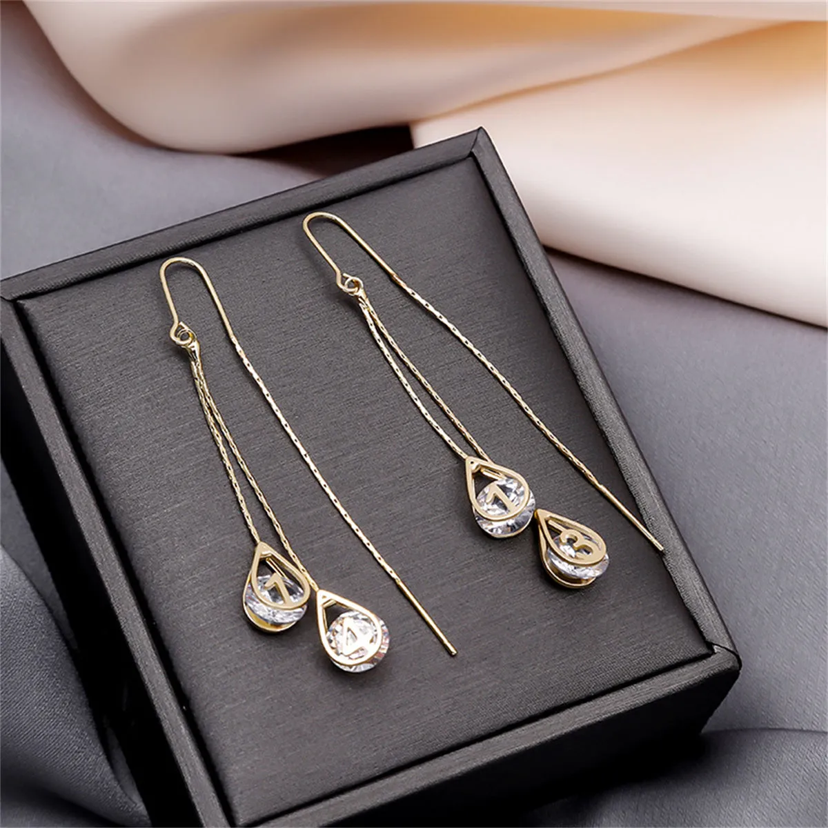 Cubic Zirconia & 18K Gold-Plated '1314' Forever Teardrop Ear Threaders
