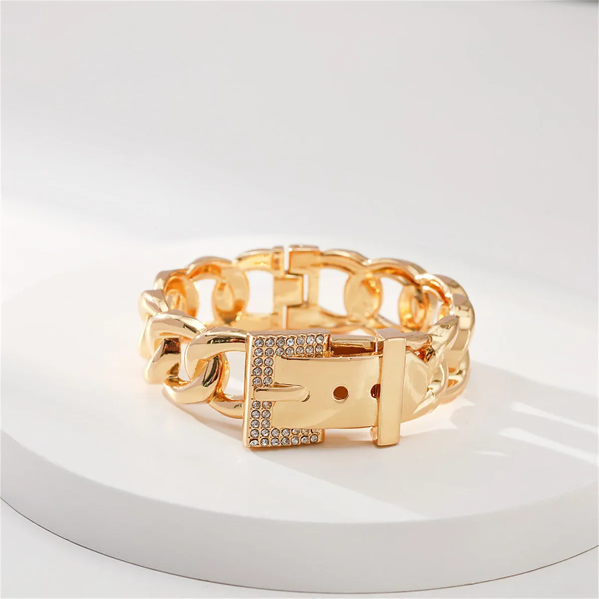 Cubic Zirconia & 18K Gold-Plated Belt Bracelet