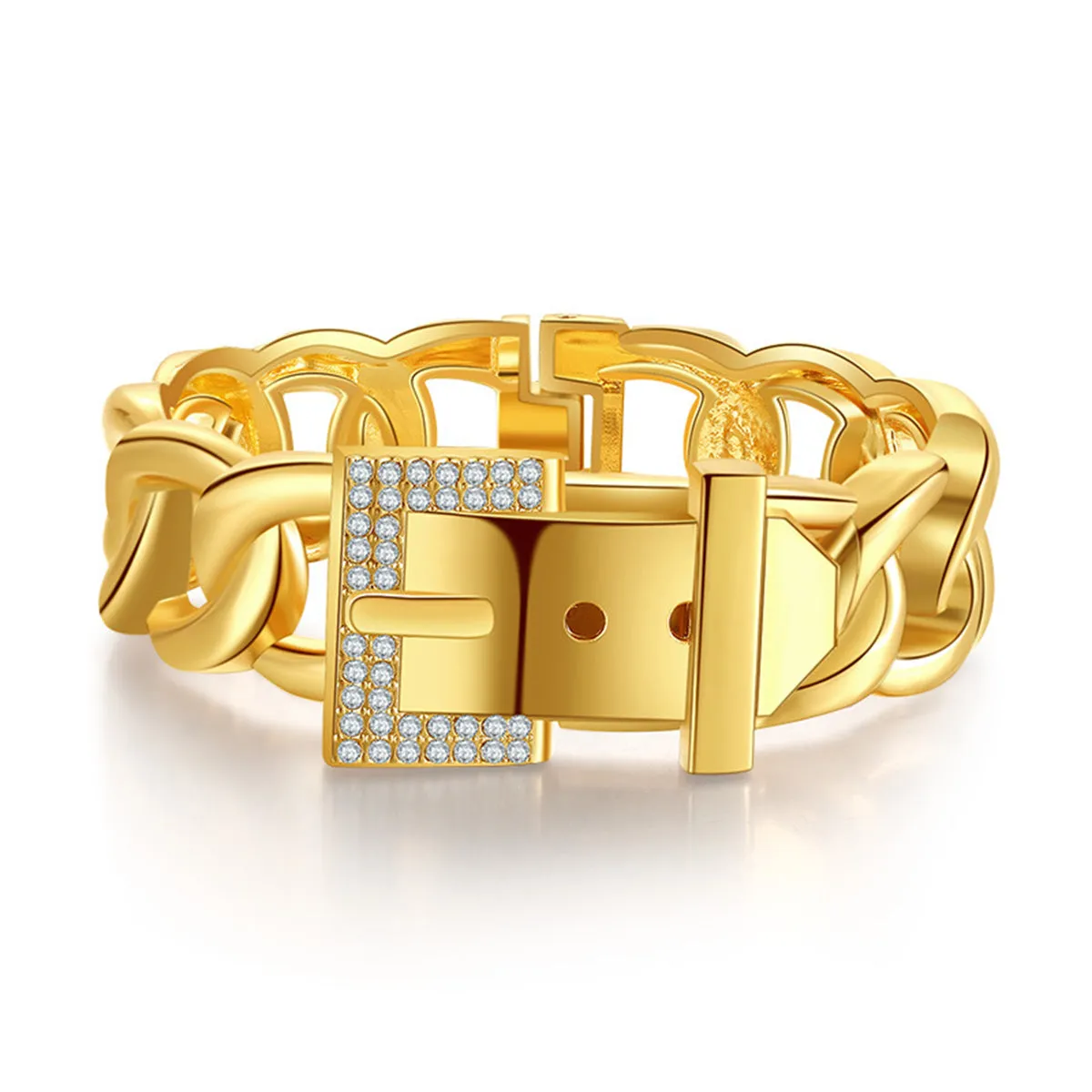 Cubic Zirconia & 18K Gold-Plated Belt Bracelet