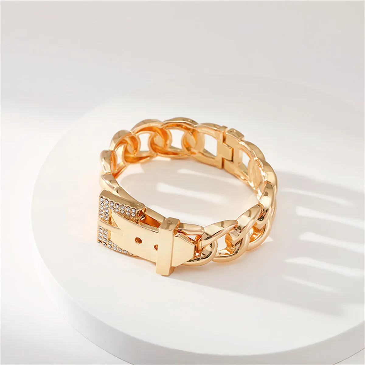 Cubic Zirconia & 18K Gold-Plated Belt Bracelet