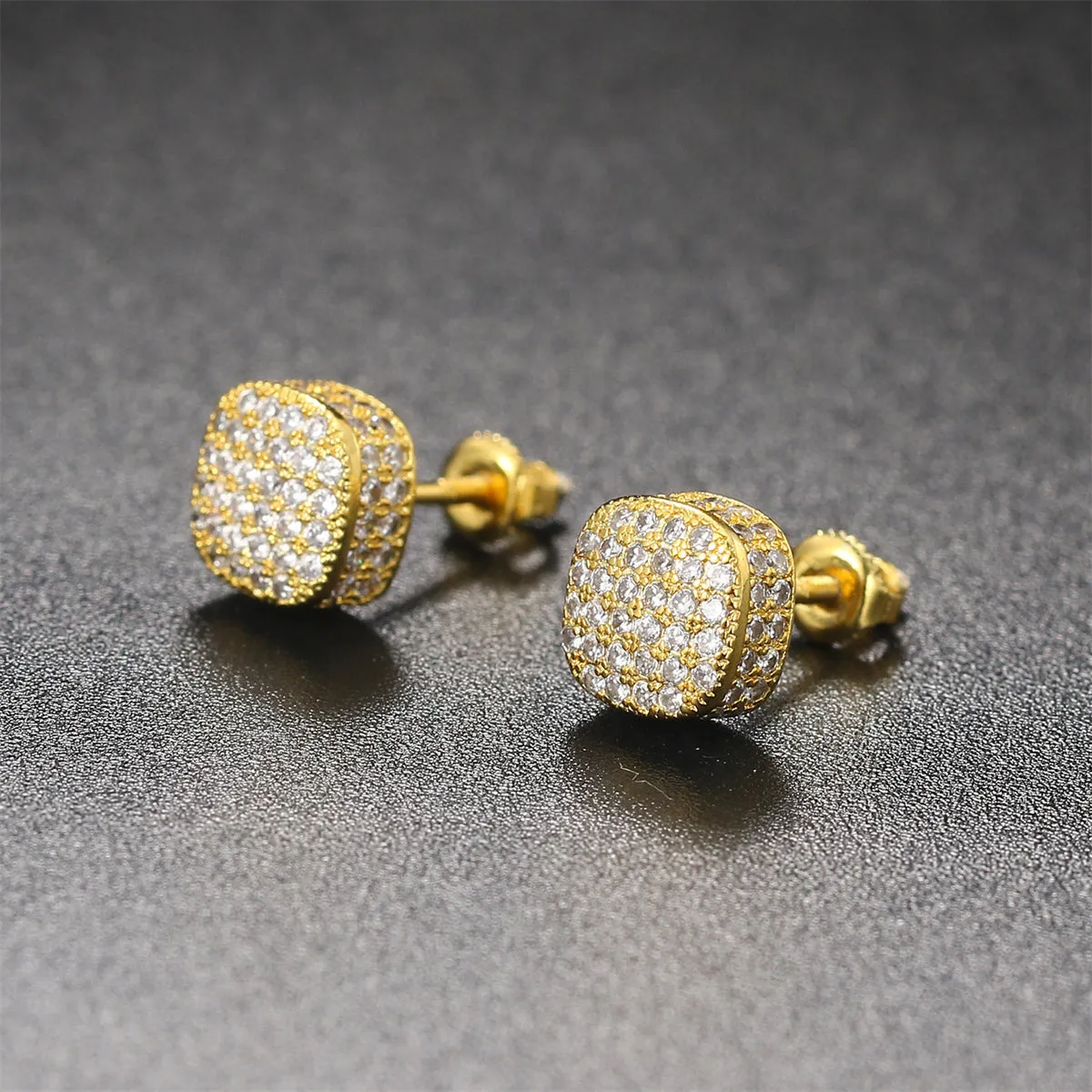 Cubic Zirconia & 18K Gold-Plated Cushion Stud Earrings