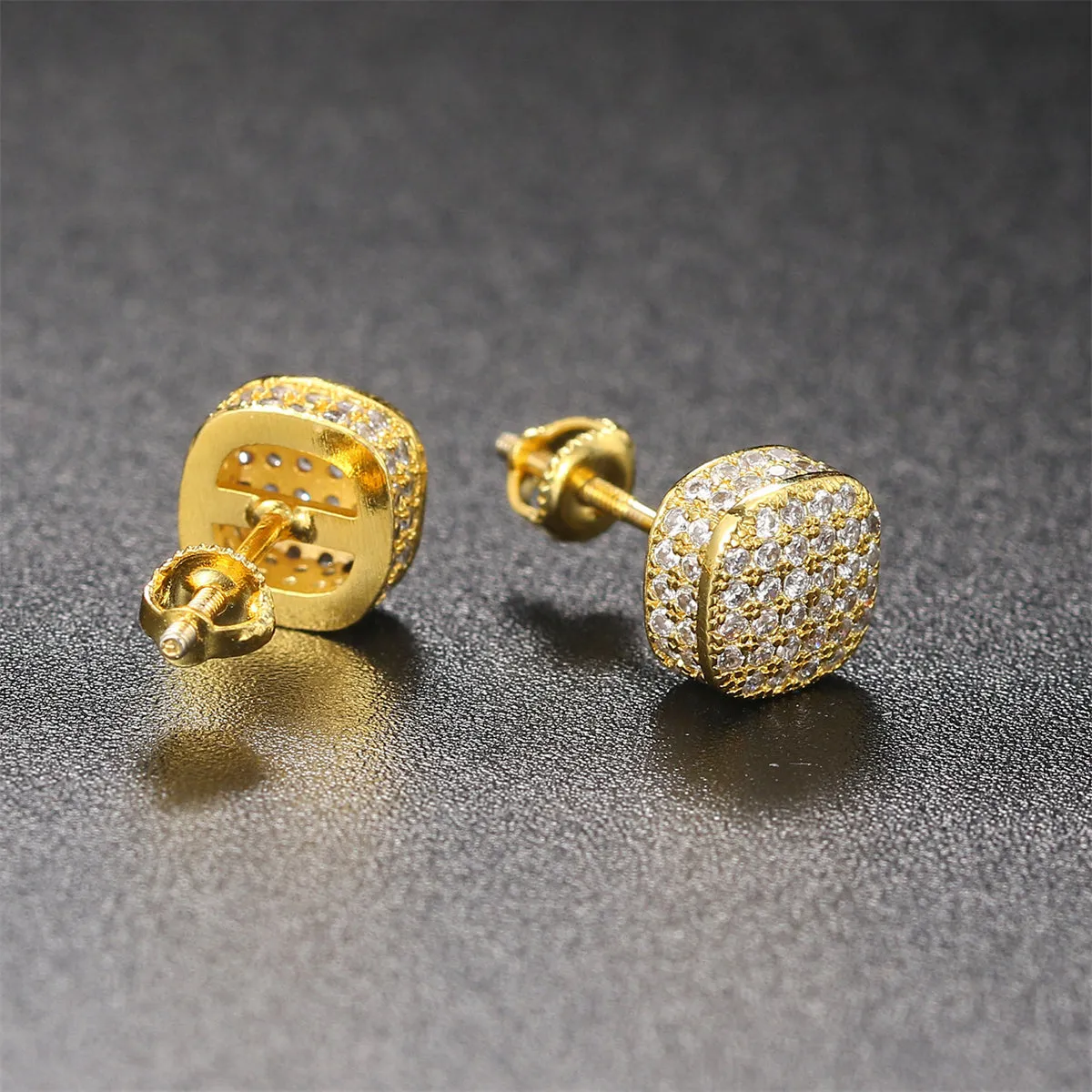Cubic Zirconia & 18K Gold-Plated Cushion Stud Earrings