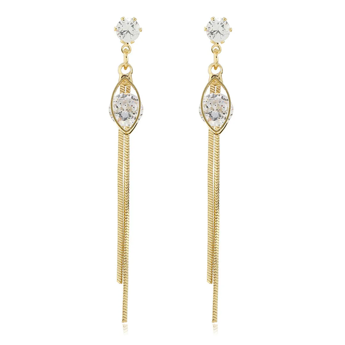 Cubic Zirconia & 18K Gold-Plated Eye Tassel Drop Earrings
