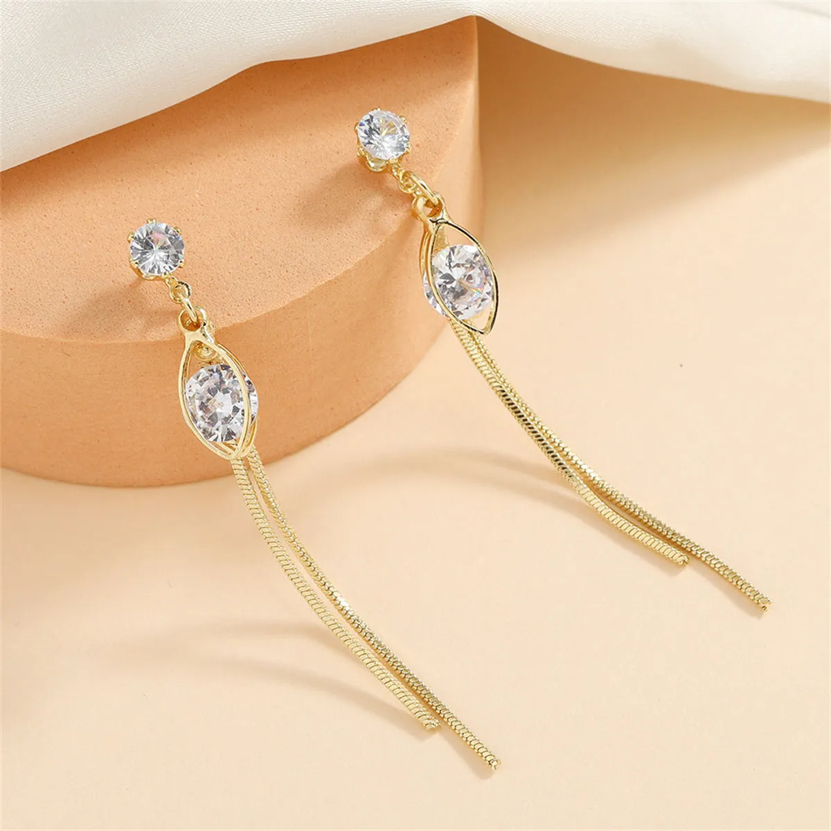 Cubic Zirconia & 18K Gold-Plated Eye Tassel Drop Earrings