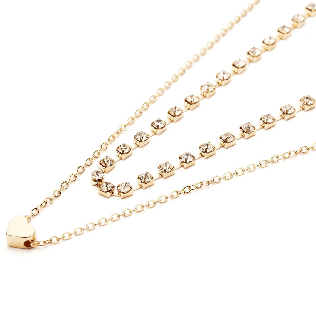 Cubic Zirconia & 18K Gold-Plated Heart Layered Necklace