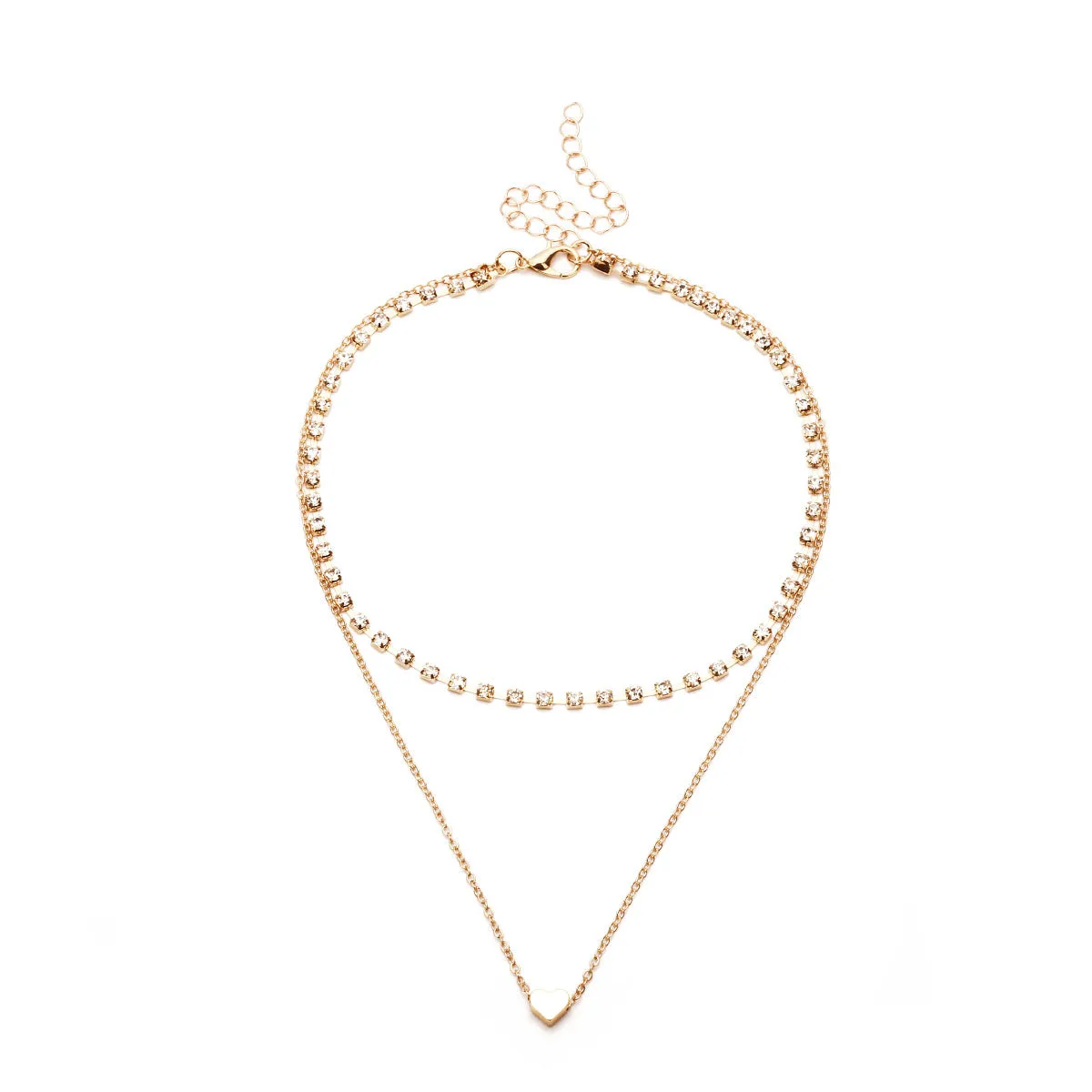 Cubic Zirconia & 18K Gold-Plated Heart Layered Necklace