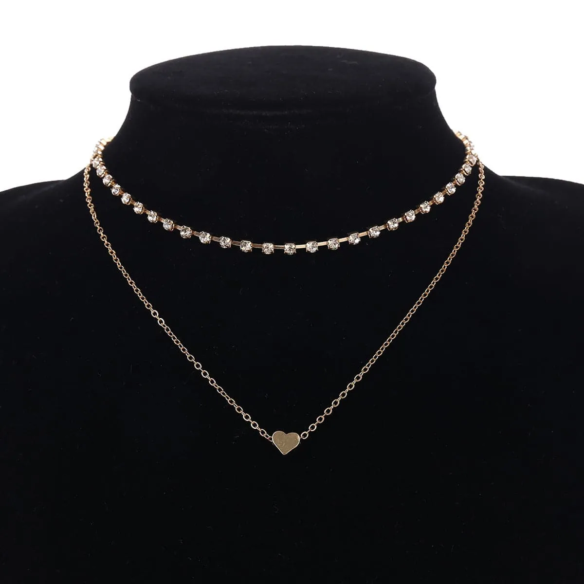 Cubic Zirconia & 18K Gold-Plated Heart Layered Necklace