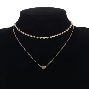 Cubic Zirconia & 18K Gold-Plated Heart Layered Necklace