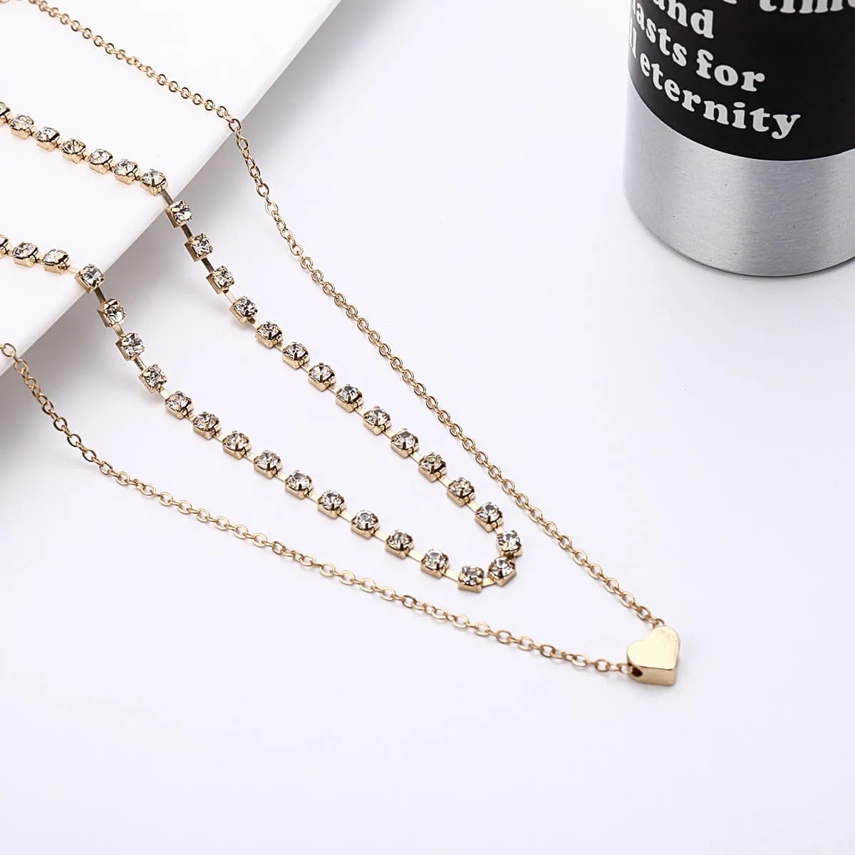 Cubic Zirconia & 18K Gold-Plated Heart Layered Necklace