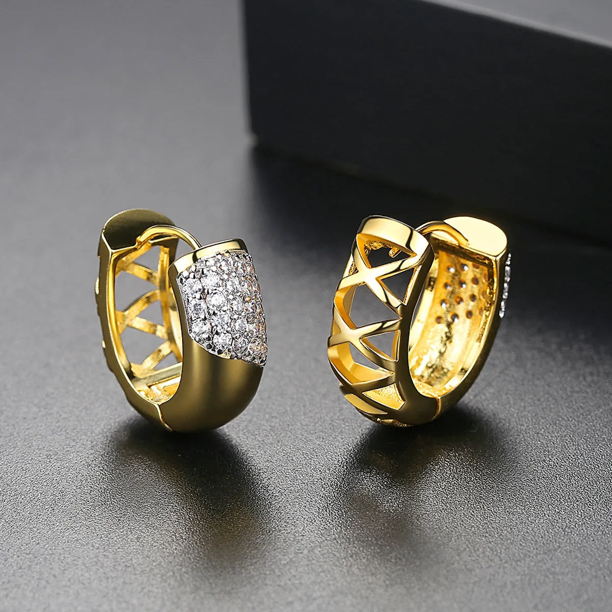 Cubic Zirconia & 18K Gold-Plated Huggie Earrings