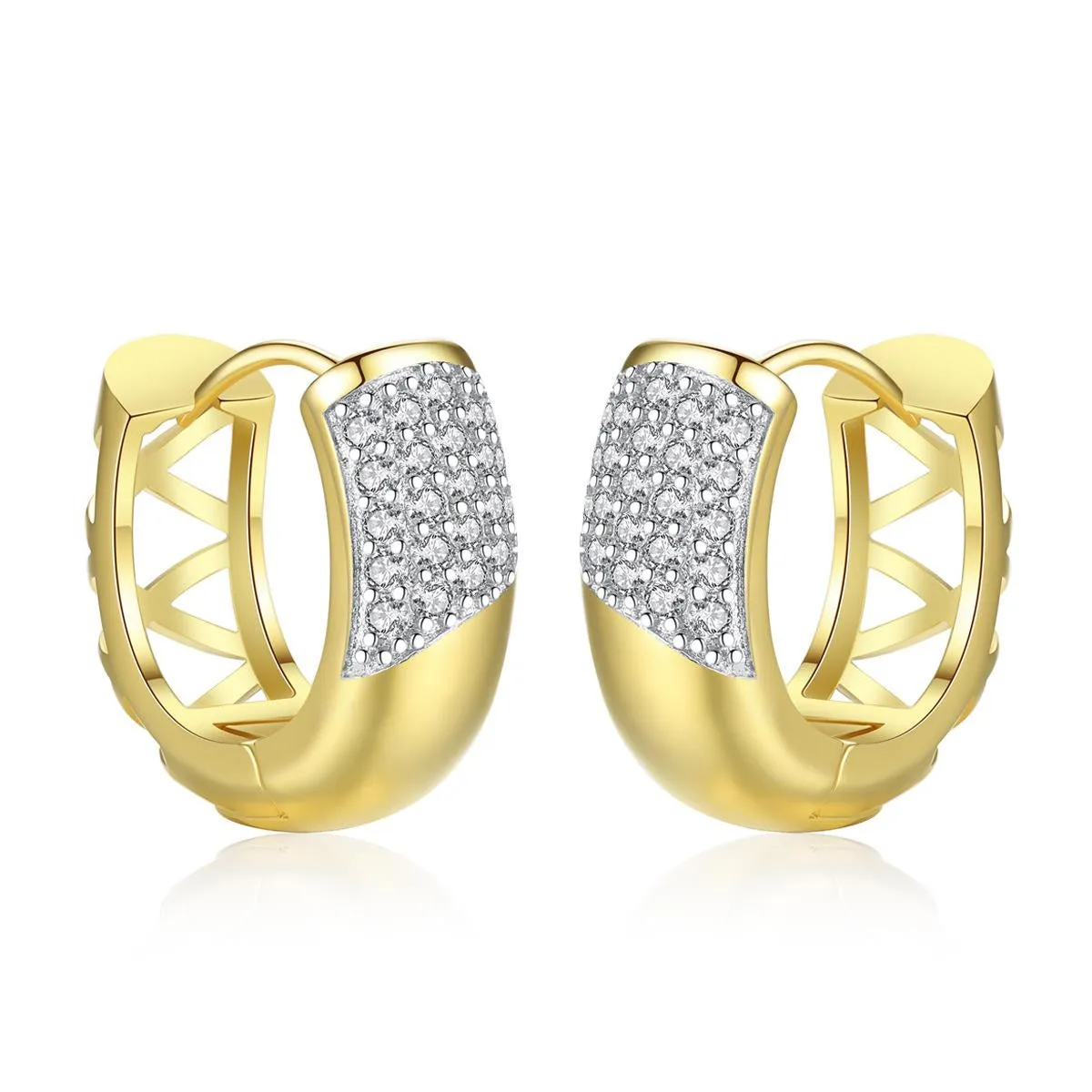 Cubic Zirconia & 18K Gold-Plated Huggie Earrings
