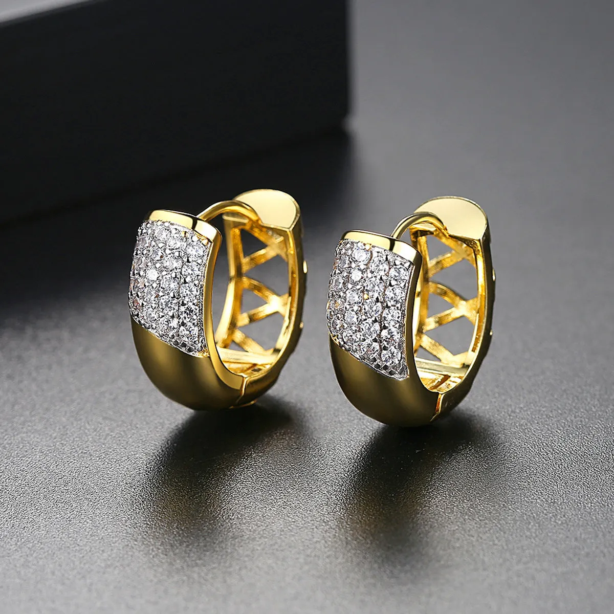 Cubic Zirconia & 18K Gold-Plated Huggie Earrings