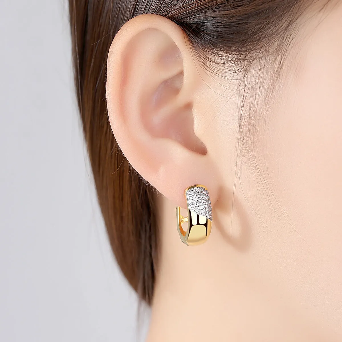 Cubic Zirconia & 18K Gold-Plated Huggie Earrings