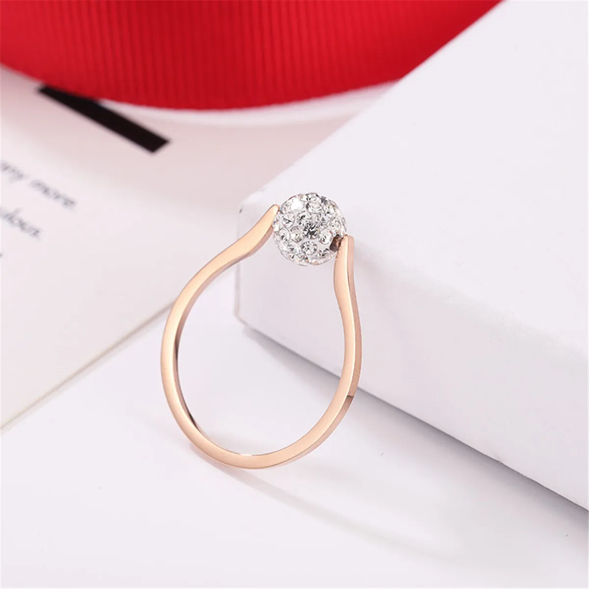 Cubic Zirconia & 18K Rose Gold-Plated Ball Ring