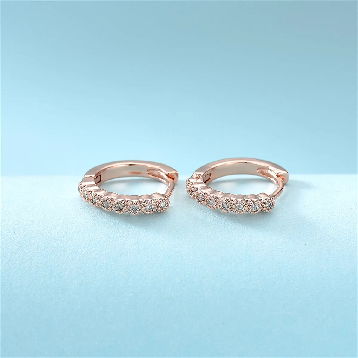 Cubic Zirconia & 18K Rose Gold-Plated Bezel Huggie Earrings