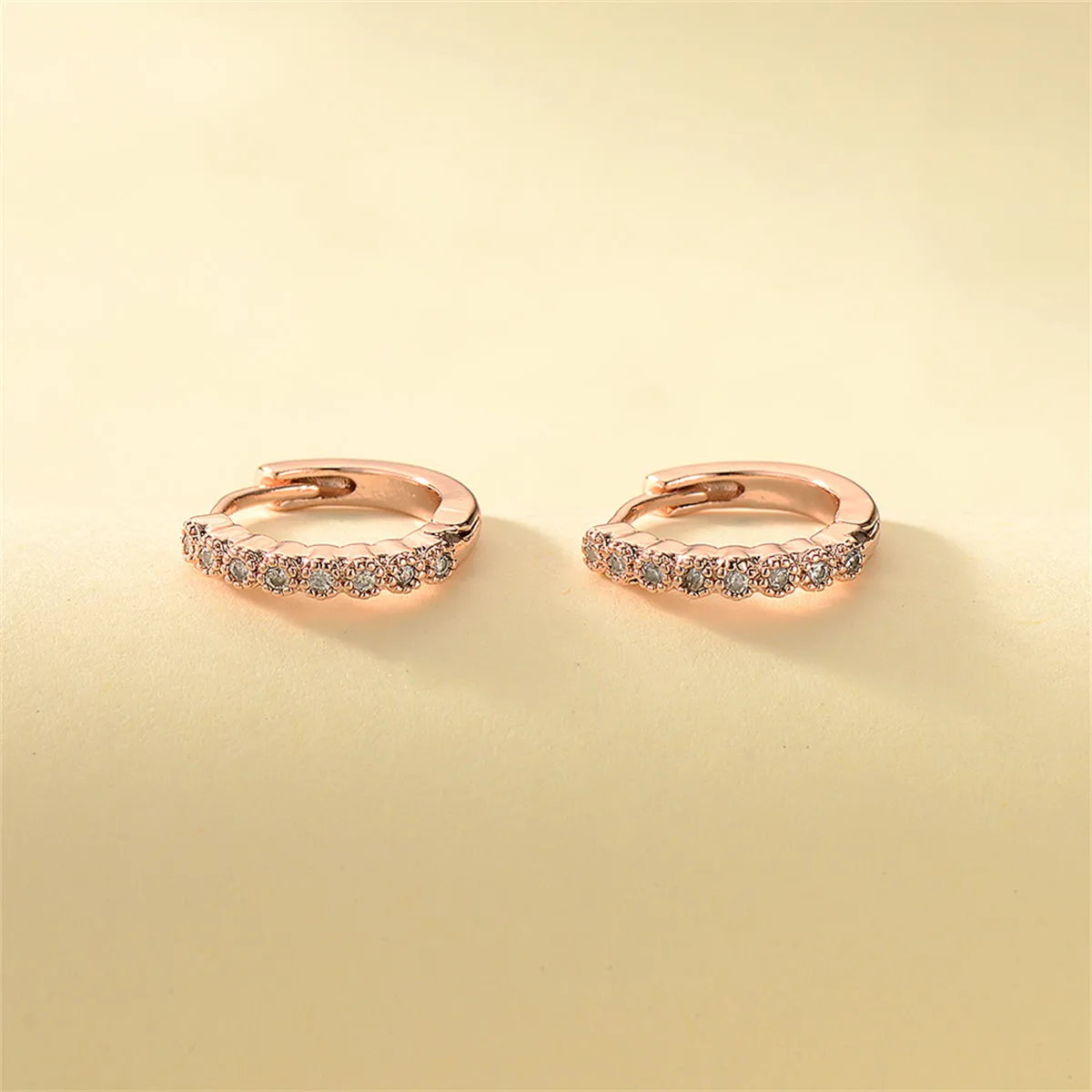 Cubic Zirconia & 18K Rose Gold-Plated Bezel Huggie Earrings