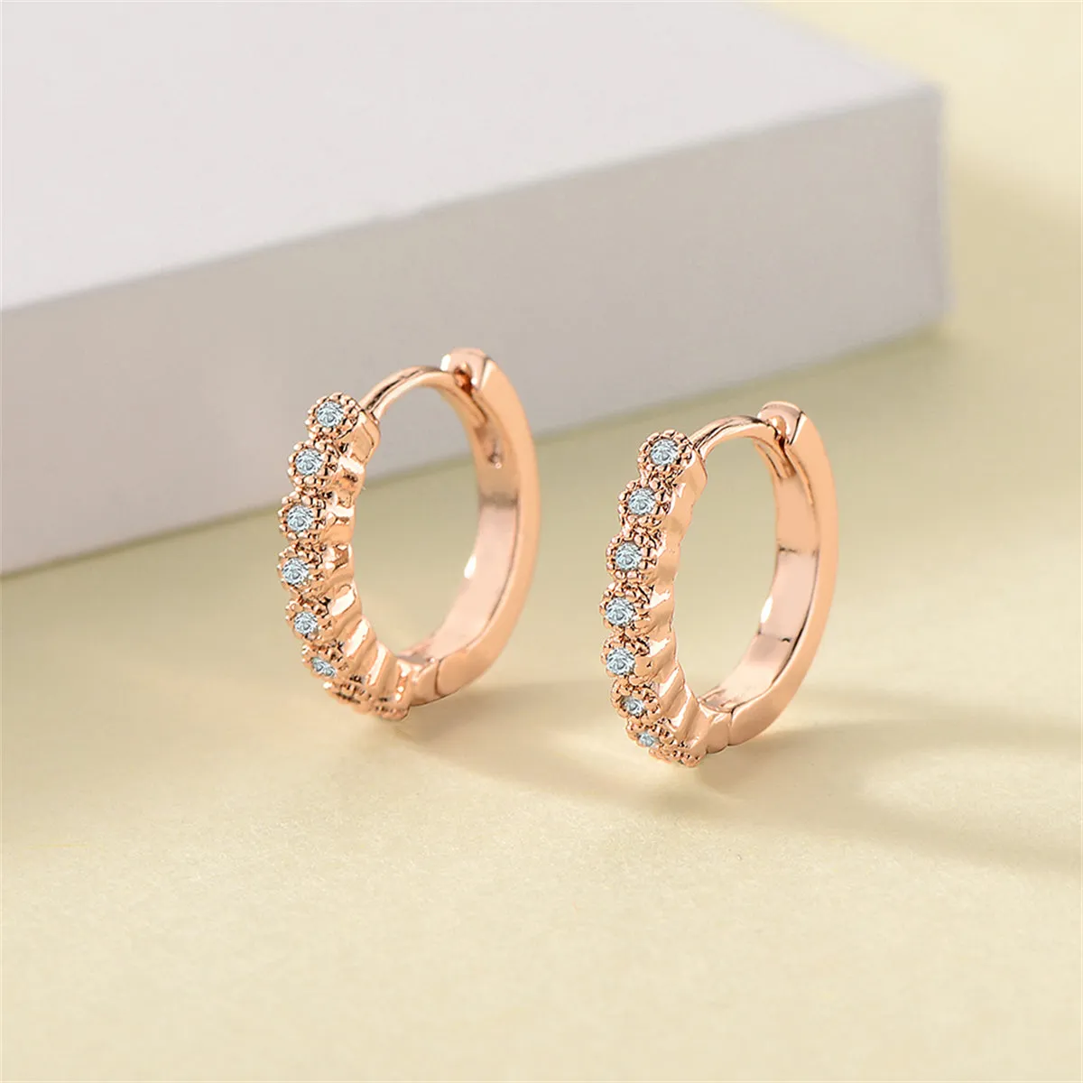 Cubic Zirconia & 18K Rose Gold-Plated Bezel Huggie Earrings