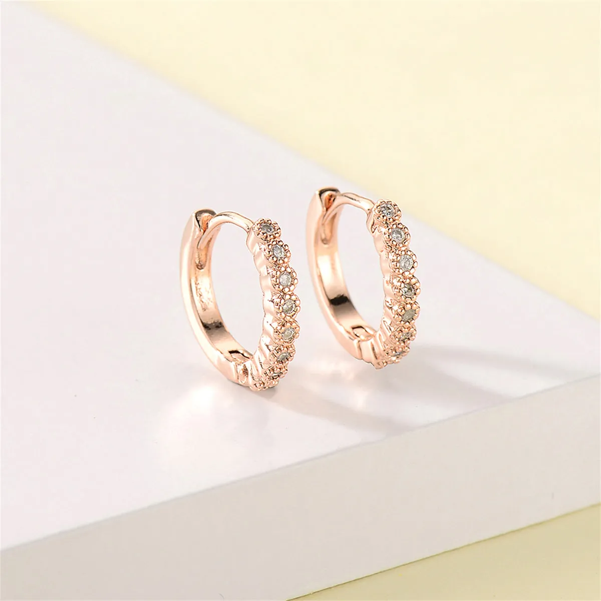 Cubic Zirconia & 18K Rose Gold-Plated Bezel Huggie Earrings