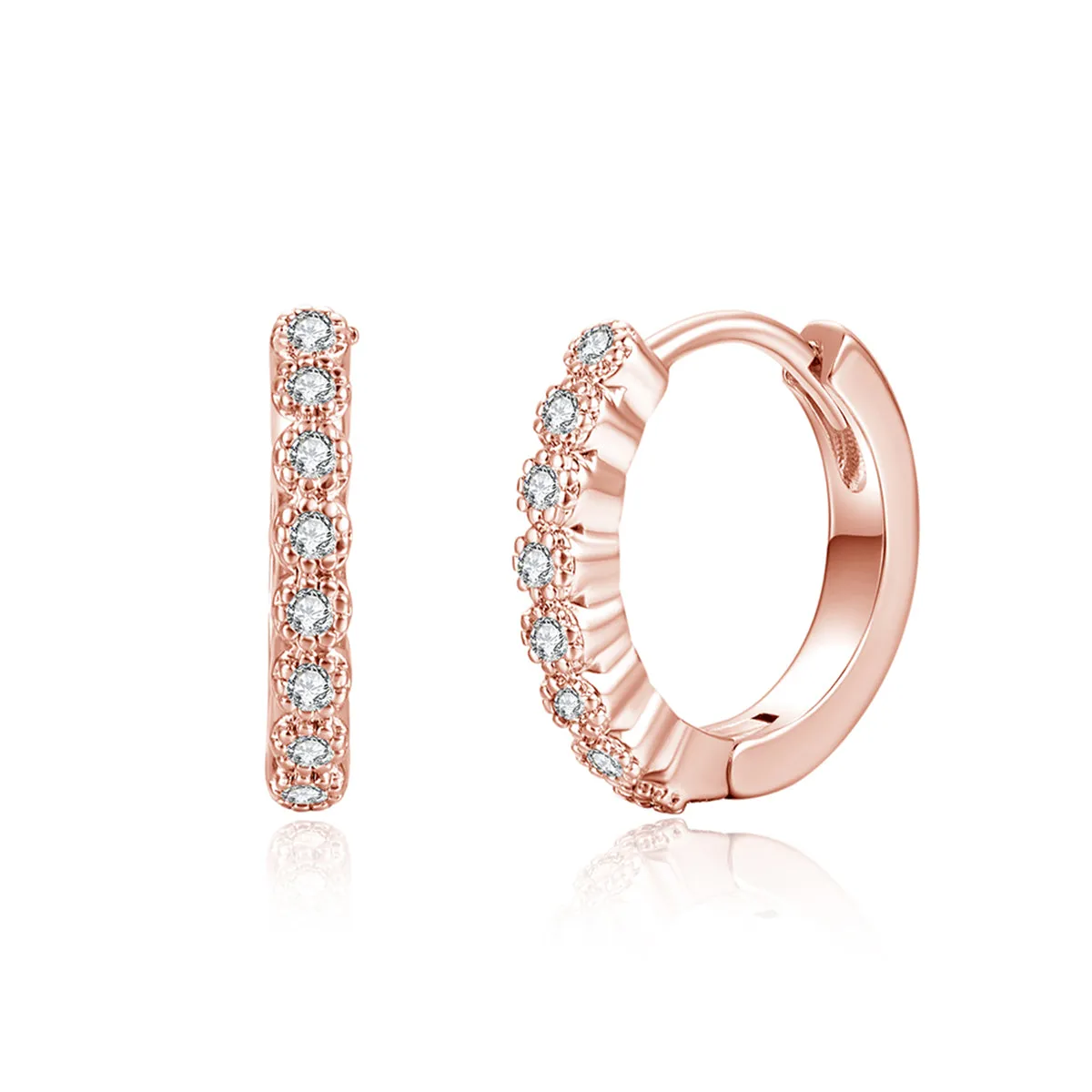 Cubic Zirconia & 18K Rose Gold-Plated Bezel Huggie Earrings