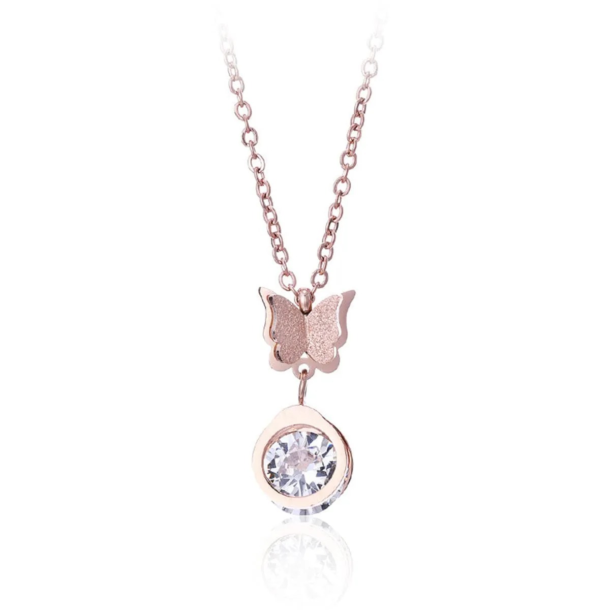 Cubic Zirconia & 18K Rose Gold-Plated Butterfly Pendant Necklace