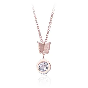 Cubic Zirconia & 18K Rose Gold-Plated Butterfly Pendant Necklace