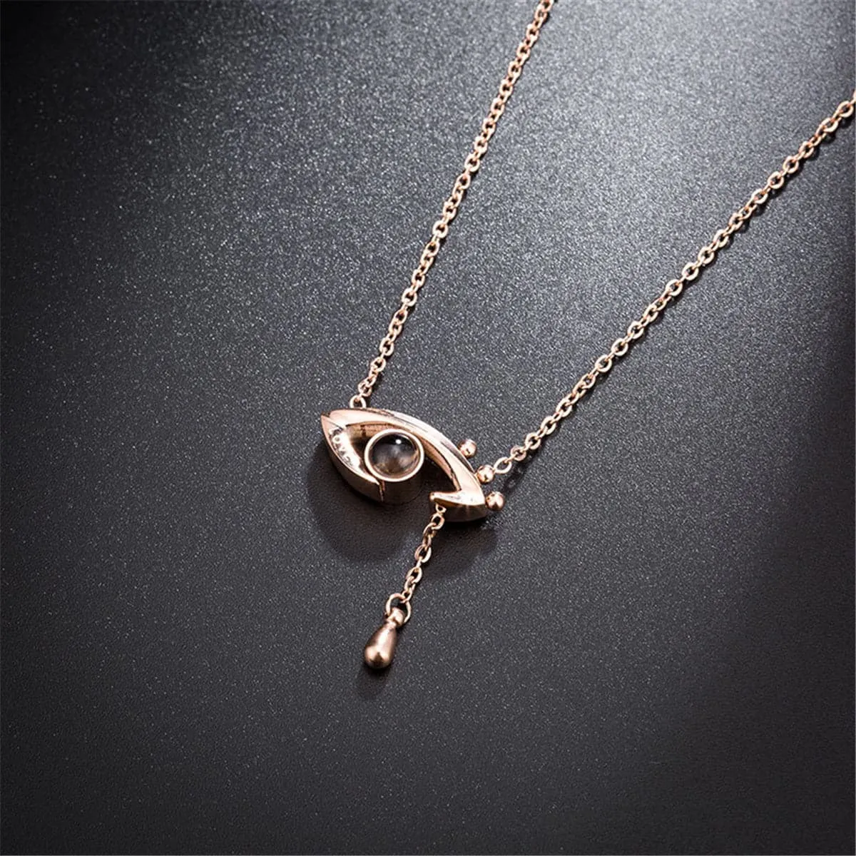 Cubic Zirconia & 18K Rose Gold-Plated Eye & Teardrop Pendant Necklace