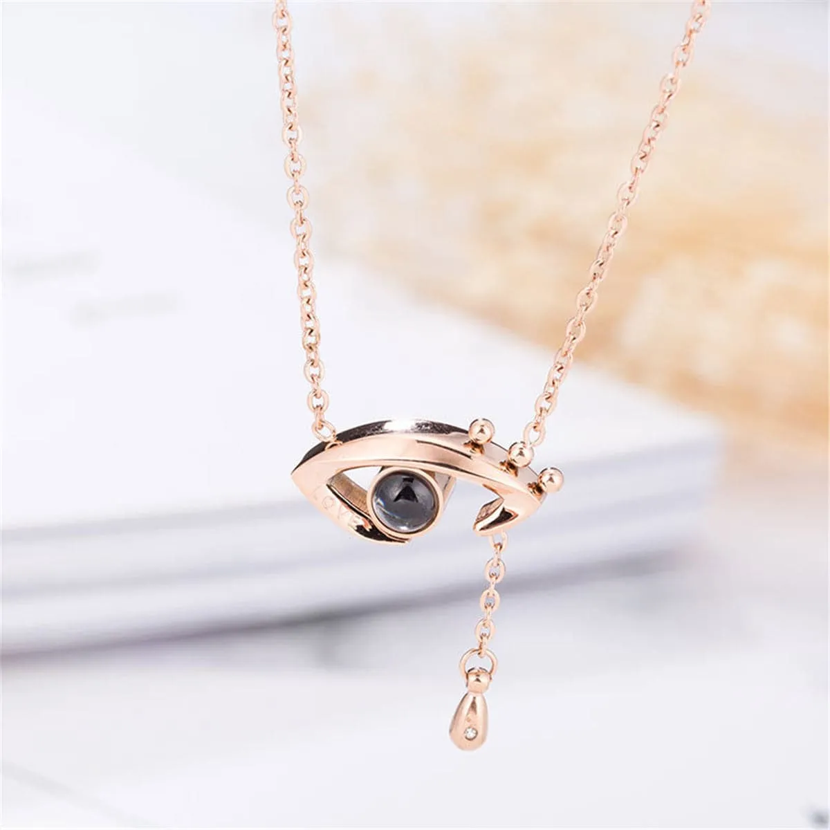 Cubic Zirconia & 18K Rose Gold-Plated Eye & Teardrop Pendant Necklace