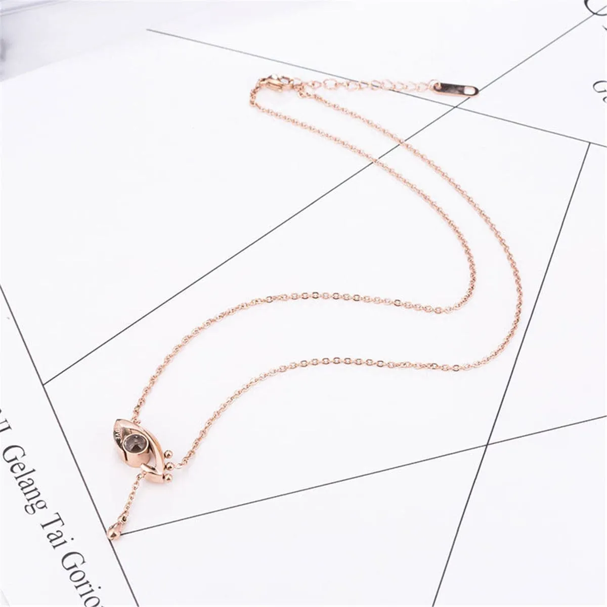 Cubic Zirconia & 18K Rose Gold-Plated Eye & Teardrop Pendant Necklace