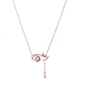 Cubic Zirconia & 18K Rose Gold-Plated Eye & Teardrop Pendant Necklace