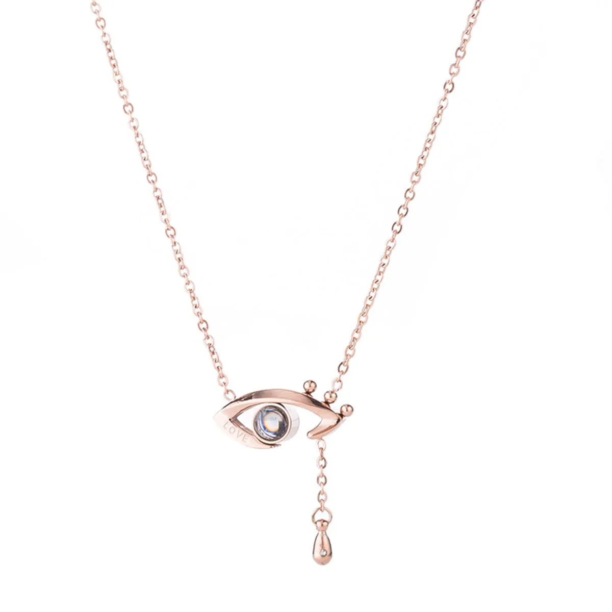 Cubic Zirconia & 18K Rose Gold-Plated Eye & Teardrop Pendant Necklace