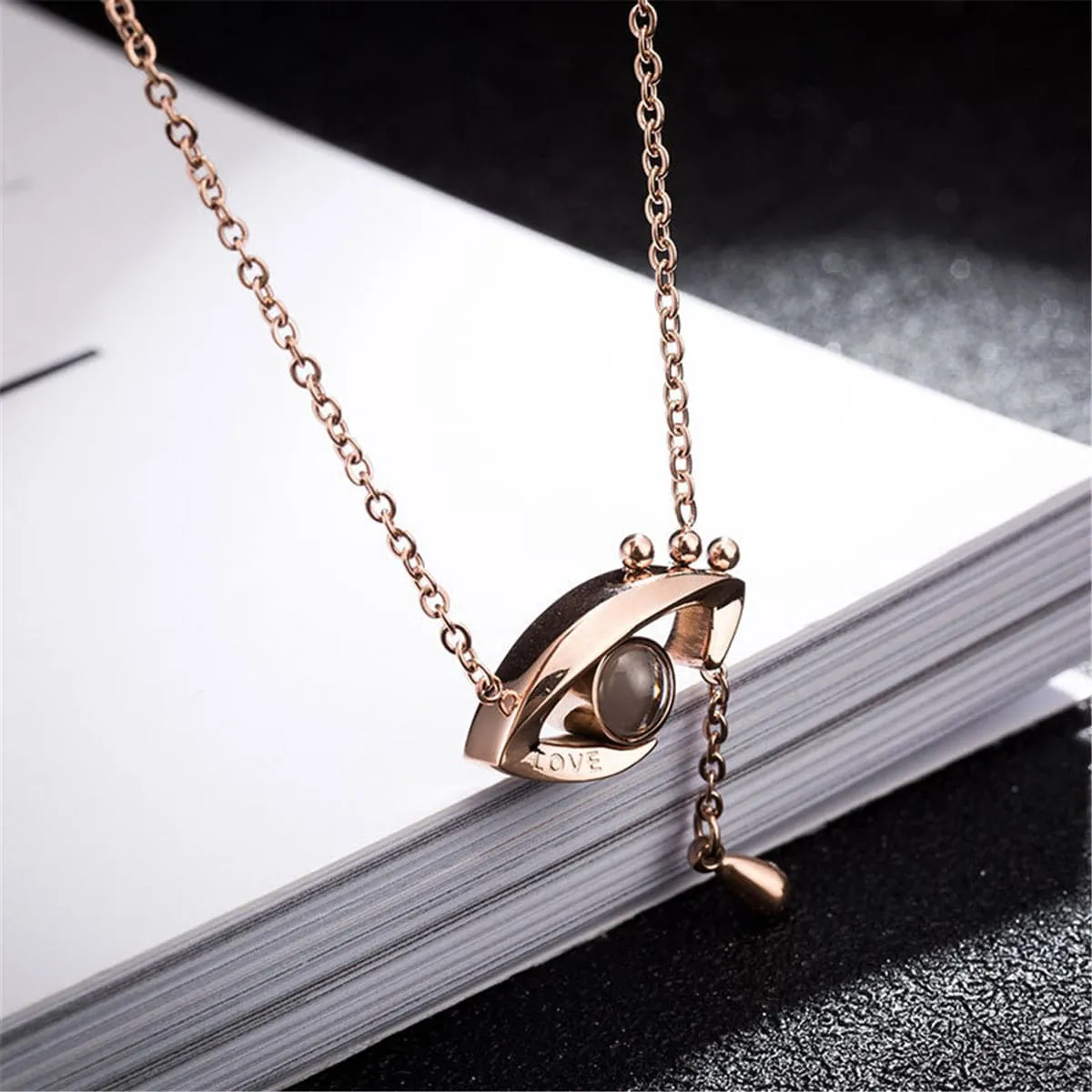Cubic Zirconia & 18K Rose Gold-Plated Eye & Teardrop Pendant Necklace
