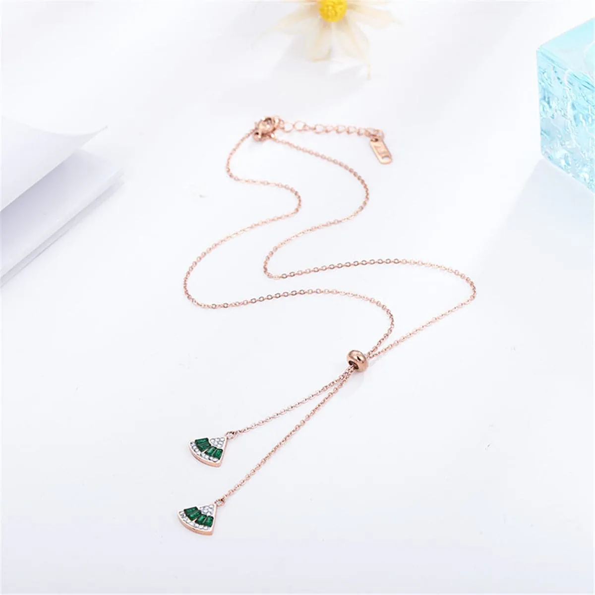 Cubic Zirconia & 18K Rose Gold-Plated Fan Pendant Necklace