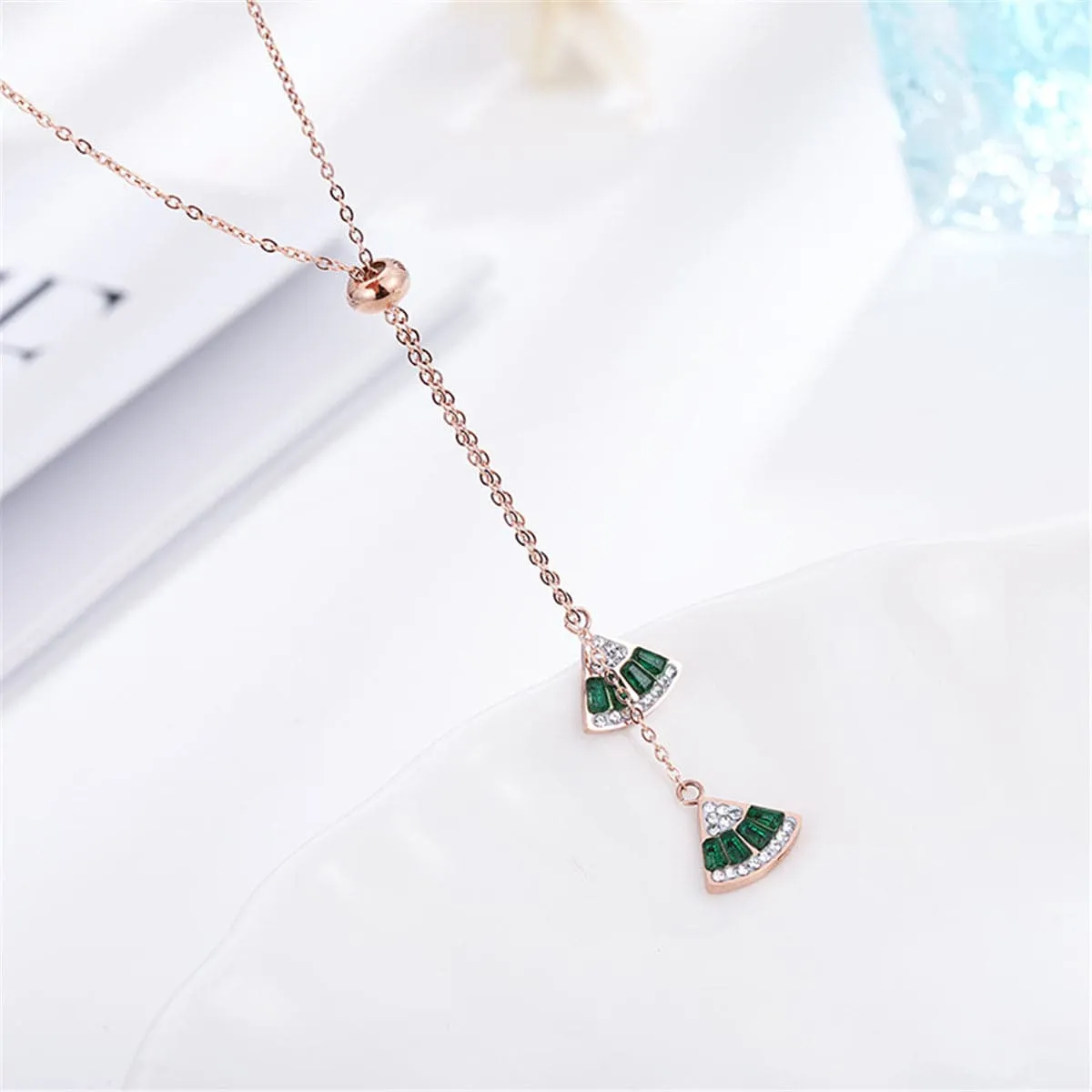 Cubic Zirconia & 18K Rose Gold-Plated Fan Pendant Necklace