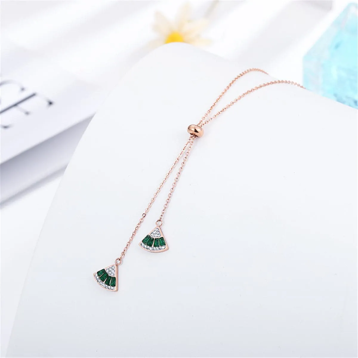 Cubic Zirconia & 18K Rose Gold-Plated Fan Pendant Necklace