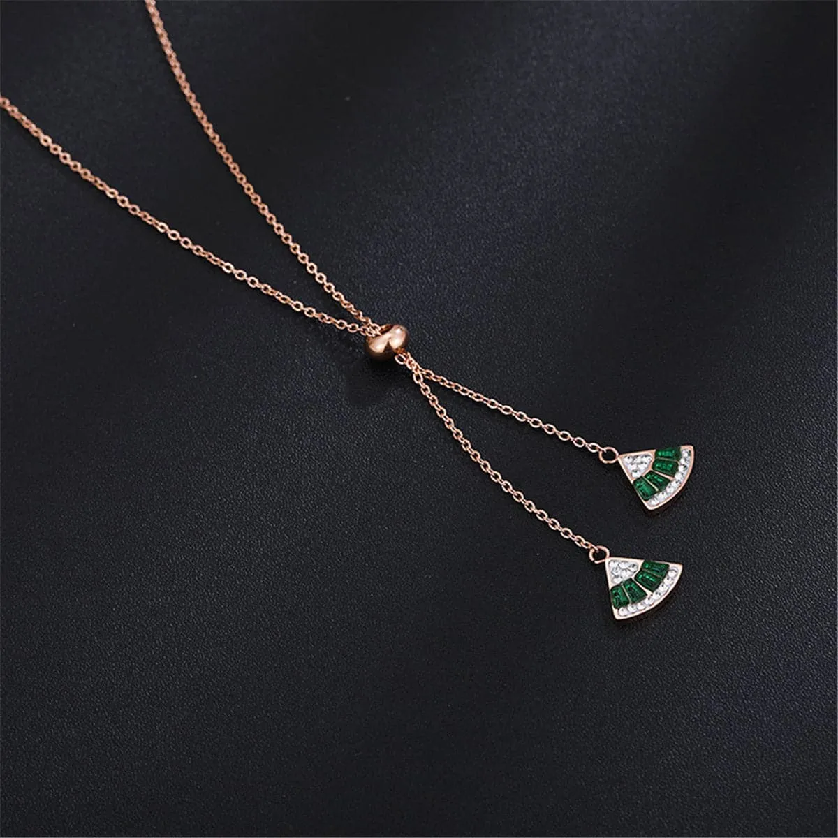 Cubic Zirconia & 18K Rose Gold-Plated Fan Pendant Necklace