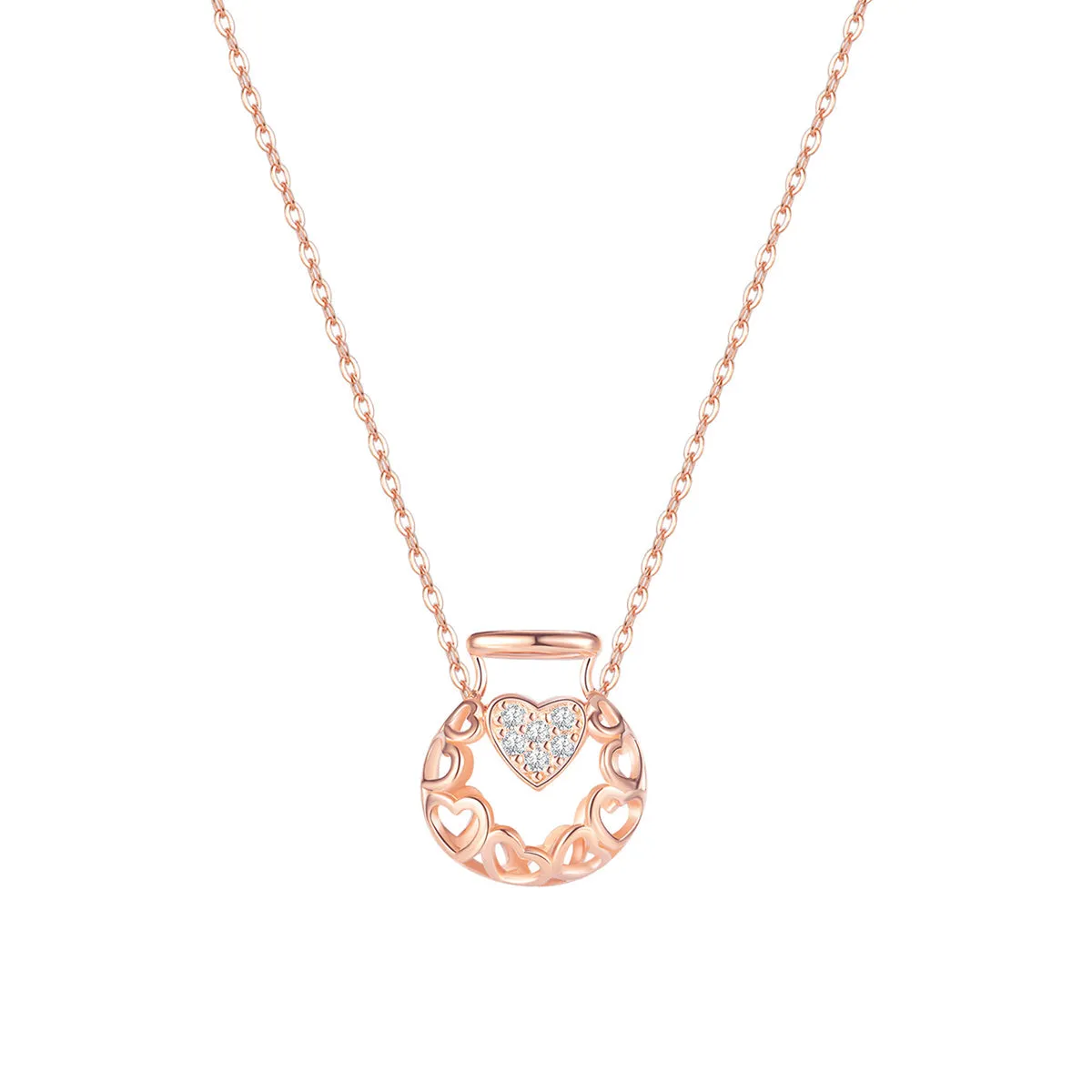 Cubic Zirconia & 18K Rose Gold-Plated Heart Bottle Pendant Necklace