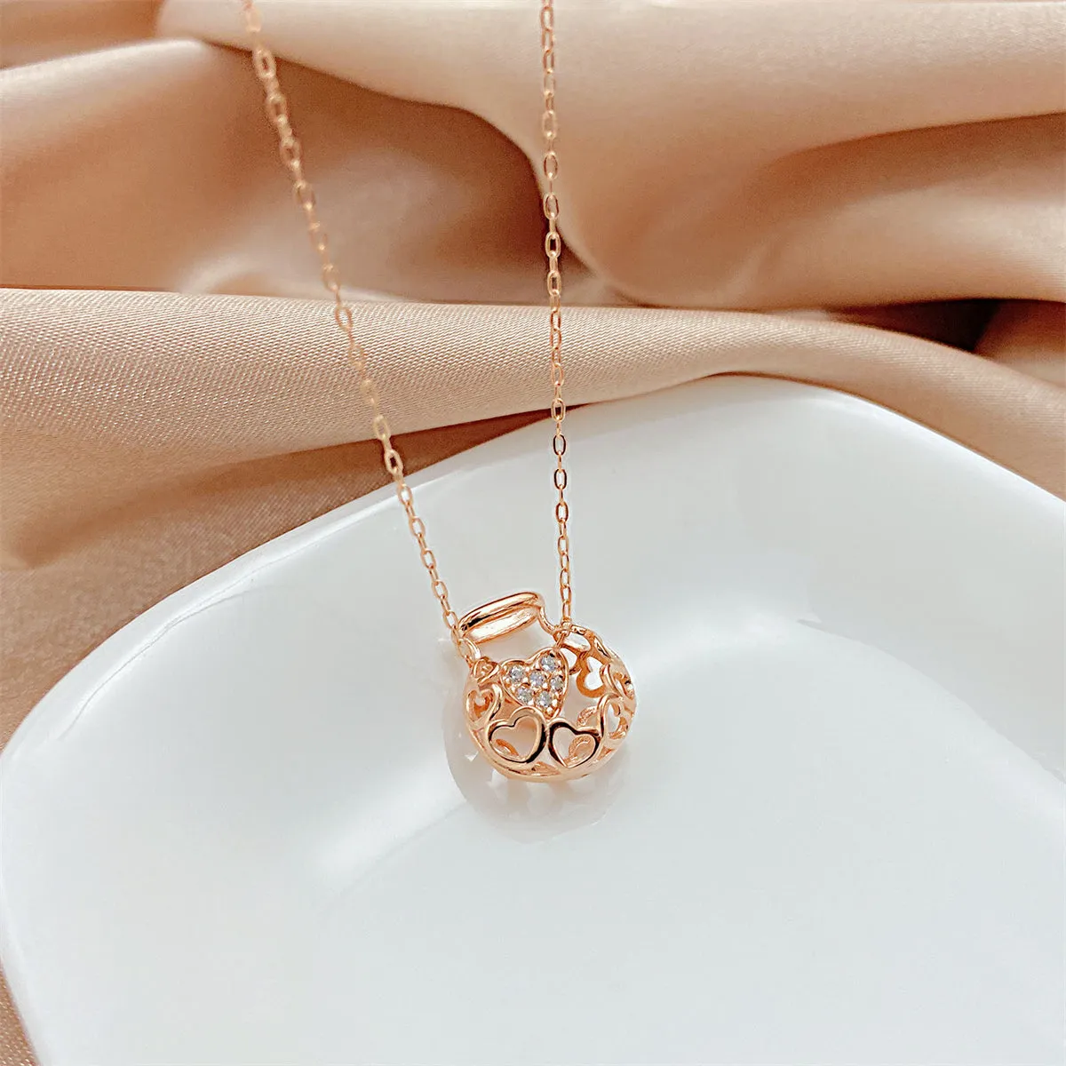 Cubic Zirconia & 18K Rose Gold-Plated Heart Bottle Pendant Necklace