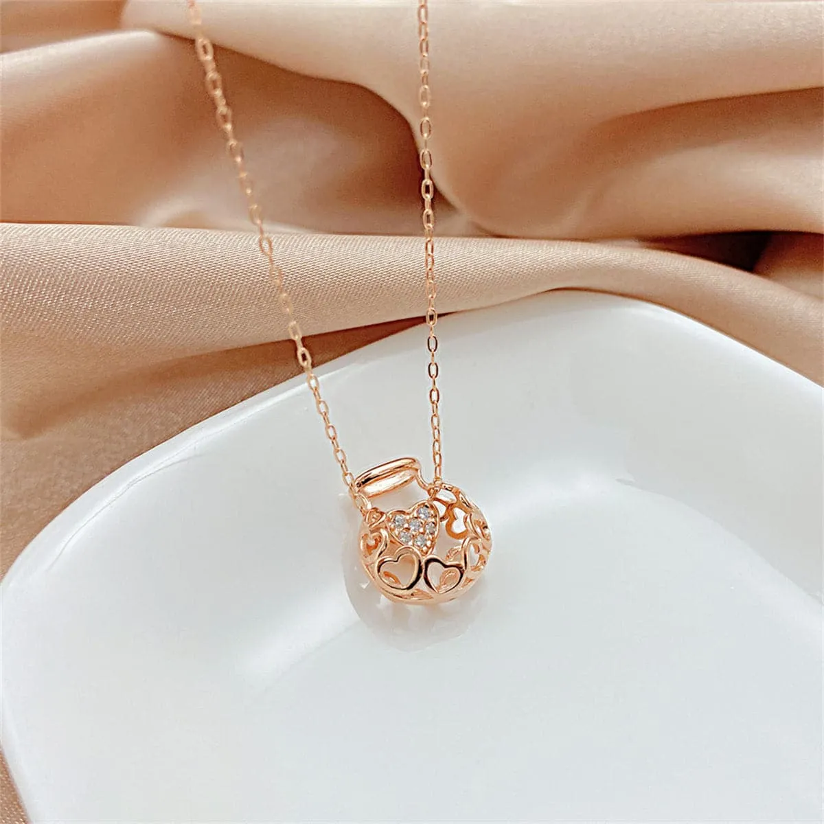 Cubic Zirconia & 18K Rose Gold-Plated Heart Bottle Pendant Necklace