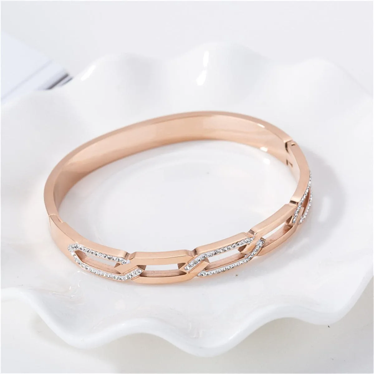 Cubic Zirconia & 18K Rose Gold-Plated Twisted Bangle