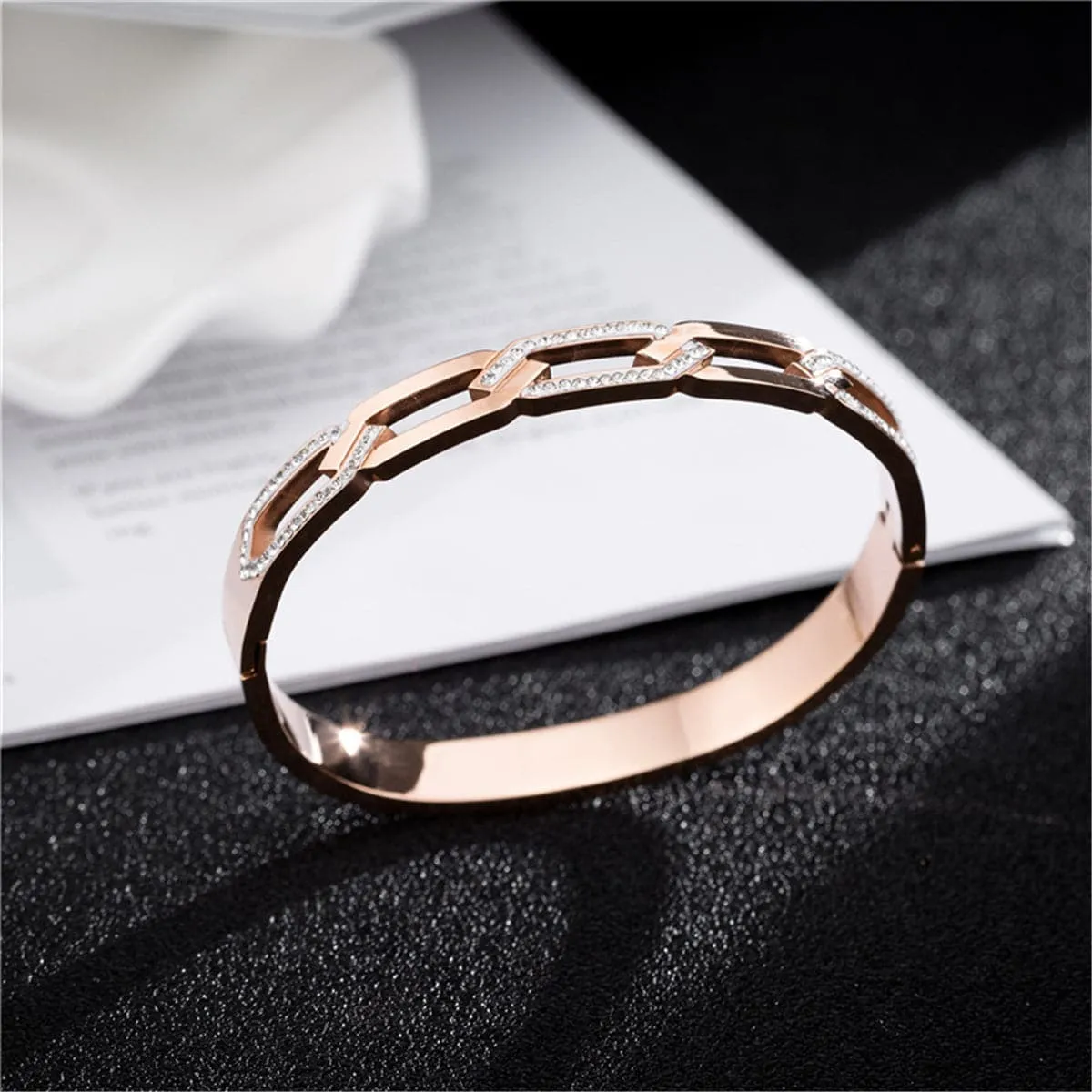 Cubic Zirconia & 18K Rose Gold-Plated Twisted Bangle