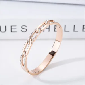Cubic Zirconia & 18K Rose Gold-Plated Twisted Bangle