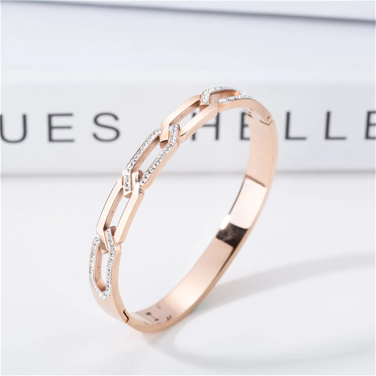 Cubic Zirconia & 18K Rose Gold-Plated Twisted Bangle
