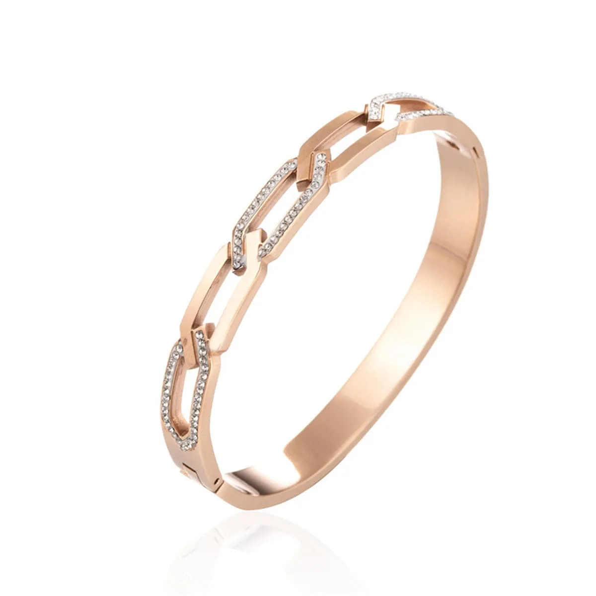 Cubic Zirconia & 18K Rose Gold-Plated Twisted Bangle