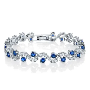 Cubic Zirconia & Blue Crystal Prong Crossing Line Tennis Bracelet