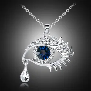 Cubic Zirconia & Blue Round Crystal Devil Eye Bezel Pendant Necklace
